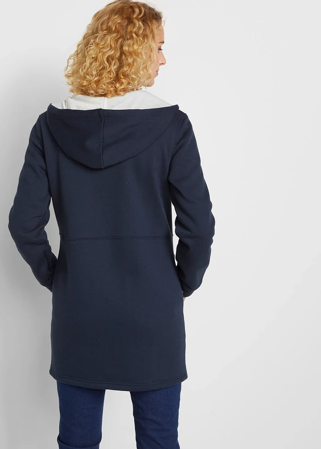 Long gilet en molleton à capuche, Couleur: bleu foncé