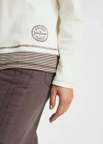 Katoenen longsleeve, 2-in-1-look • wolwit-donkerbruin gestreept • bonprix online shop