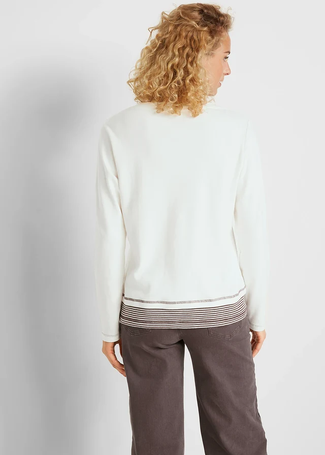 T-shirt coton manches longues style 2en1 • écru-marron foncé rayé • product-page.page-title-suffix