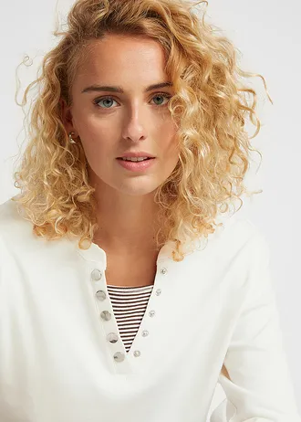 Katoenen longsleeve, 2-in-1-look • wolwit-donkerbruin gestreept • bonprix online shop