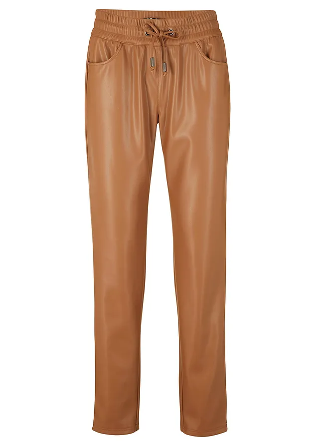 Pantaloni cu elastic și șiret în talie din imitație de piele • maro-mokka • magazin bonprix