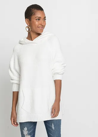 Svetr s kapucí, z plyšového flísu • světle krémová • bonprix obchod