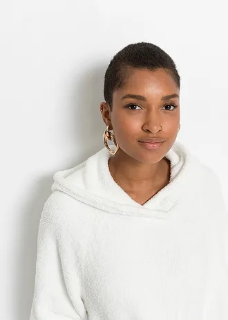 Svetr s kapucí, z plyšového flísu • světle krémová • bonprix obchod
