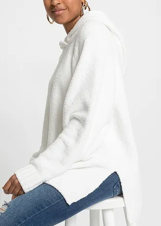 Svetr s kapucí, z plyšového flísu • světle krémová • bonprix obchod