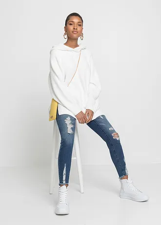 Svetr s kapucí, z plyšového flísu • světle krémová • bonprix obchod