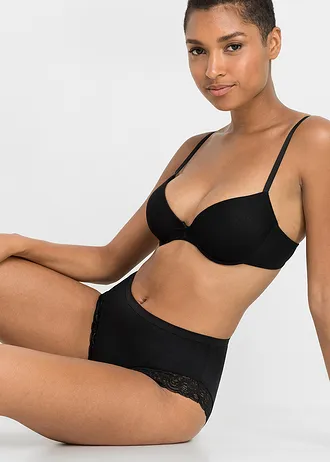 Figi maxi z bawełną organiczną i koronką (4 pary) • czarny • sklep bonprix