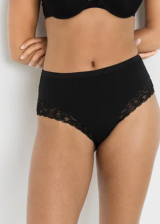 Chilot maxi cu bumbac organic și dantelă (set/4 buc.) • negru • magazin bonprix