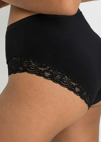 Chilot maxi cu bumbac organic și dantelă (set/4 buc.) • negru • magazin bonprix