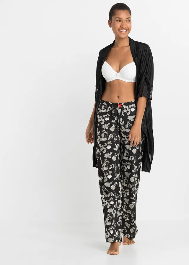 Lot de 2 pantalons de pyjama pur coton • noir floral + noir • product-page.page-title-suffix