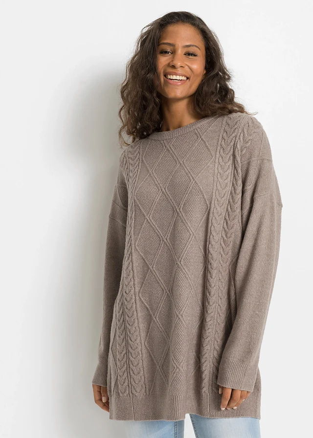 Pull oversize en maille torsadée • taupe chiné • product-page.page-title-suffix