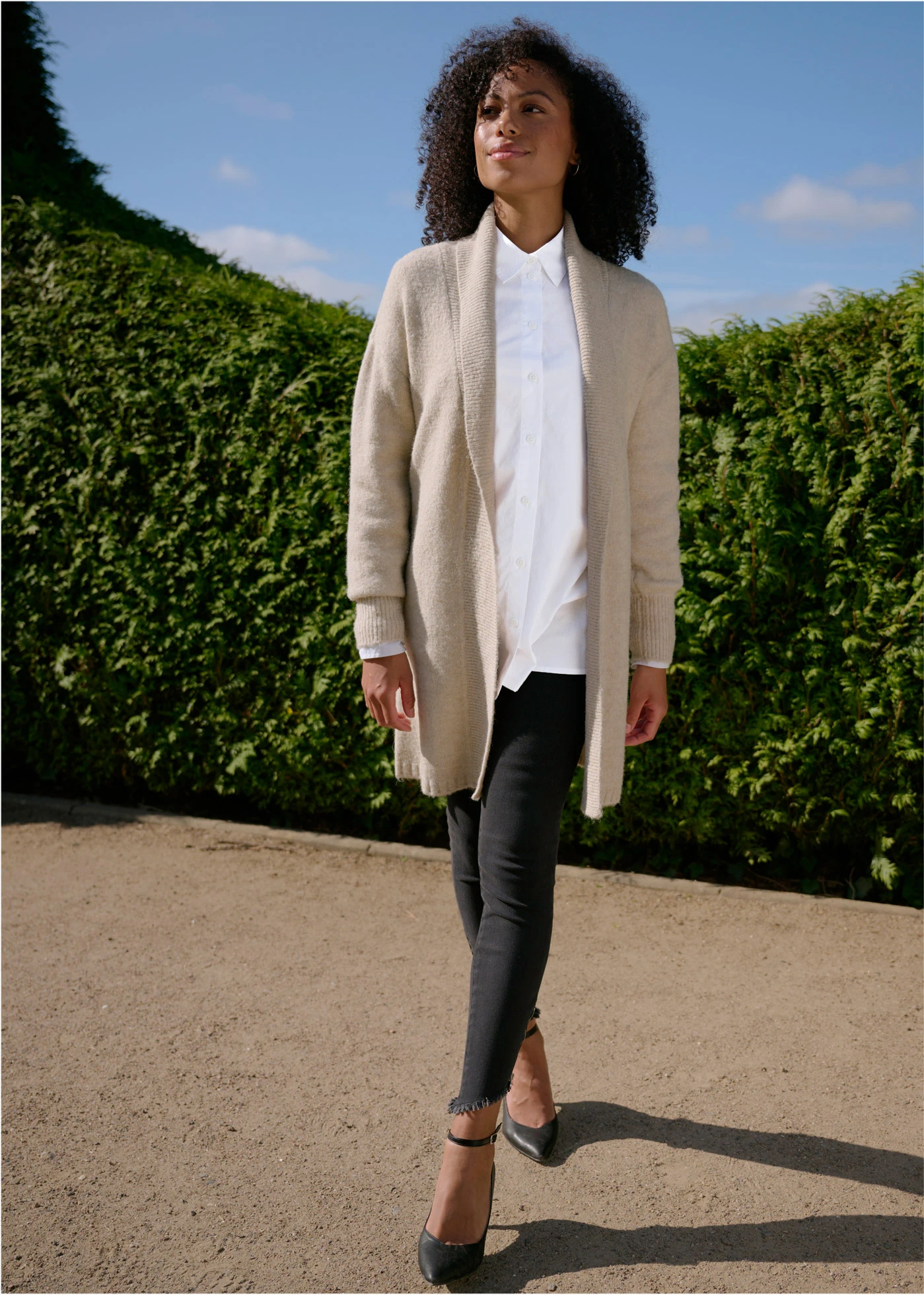 Lang gebreid vest • beige gemêleerd • bonprix online shop