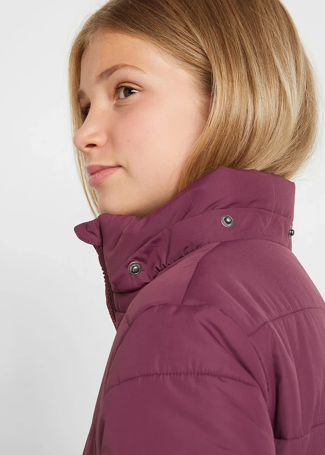 Gewatteerde lange jas met afneembare capuchon • aubergine • bonprix online shop