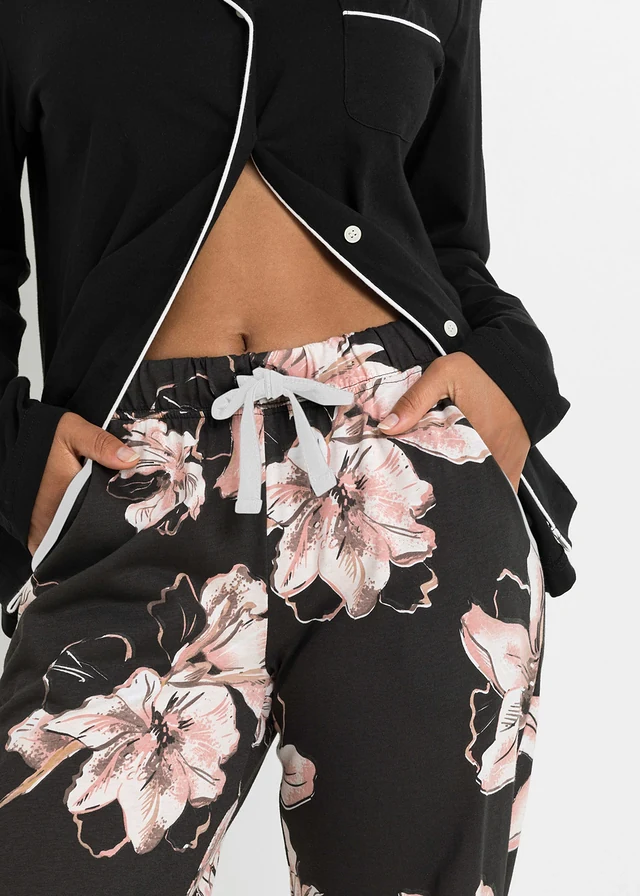 Pyjama boutonné • noir floral • product-page.page-title-suffix