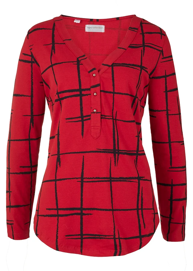 T-shirt long , Couleur: rouge foncé/noir