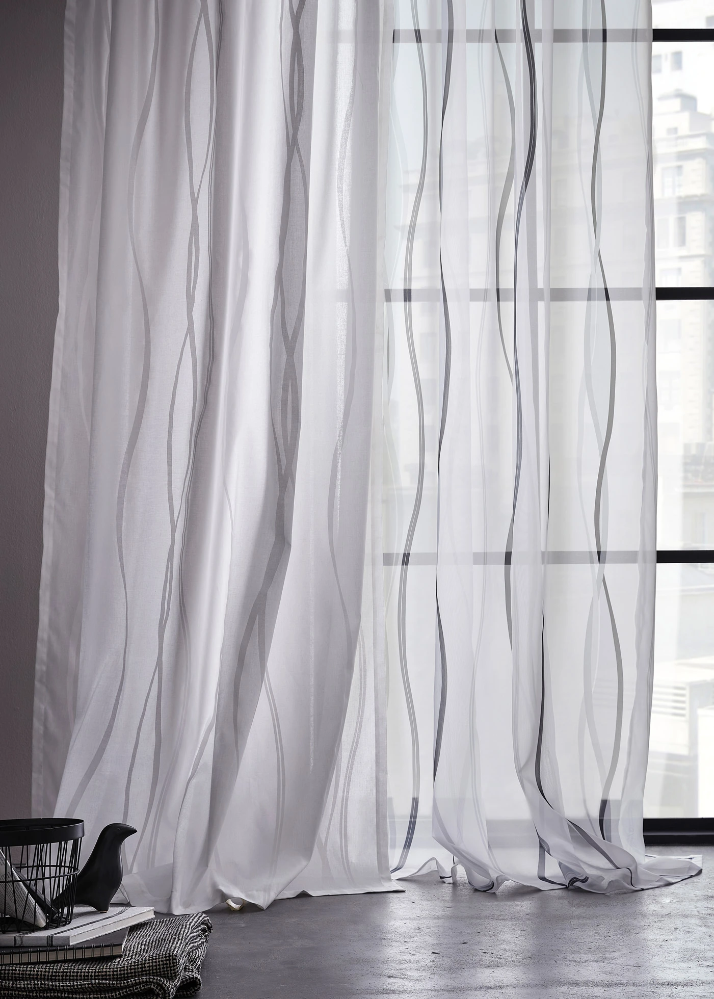 Firana we wzór w fale (1 szt.) • srebrny biały • sklep bonprix