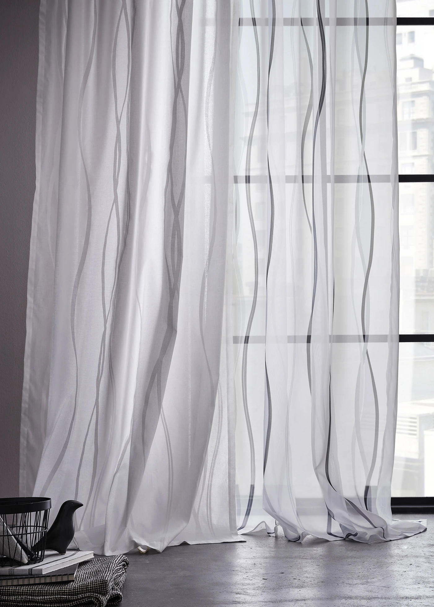 Gordijn met golfmotief (1 stuk) • zilverkleur-wit • bonprix online shop