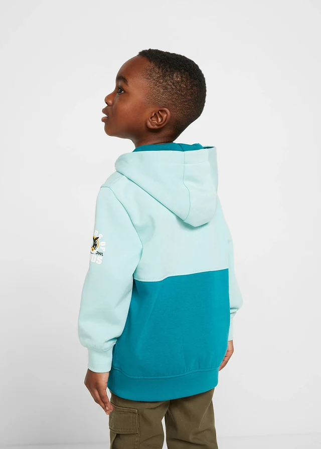 Sweat-shirt à capuche en coton mélangé doux, Couleur: turquoise cobalt/bleu ciel pastel