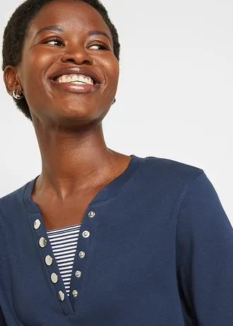 Katoenen longsleeve, 2-in-1-look • donkerblauw-pinklady-wit gestreept • bonprix online shop