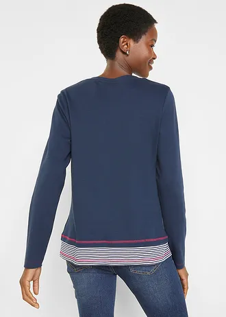 Katoenen longsleeve 2 in 2 in layerlook • donkerblauw-pinklady-wit gestreept • bonprix online shop