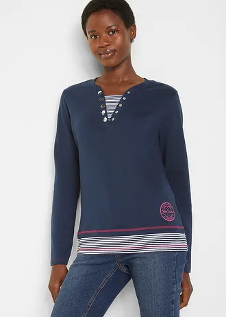 Katoenen longsleeve 2 in 2 in layerlook • donkerblauw-pinklady-wit gestreept • bonprix online shop