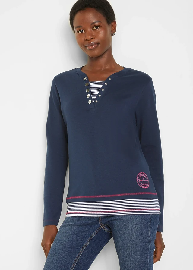 Katoenen longsleeve, 2-in-1-look • donkerblauw-pinklady-wit gestreept • product-page.page-title-suffix
