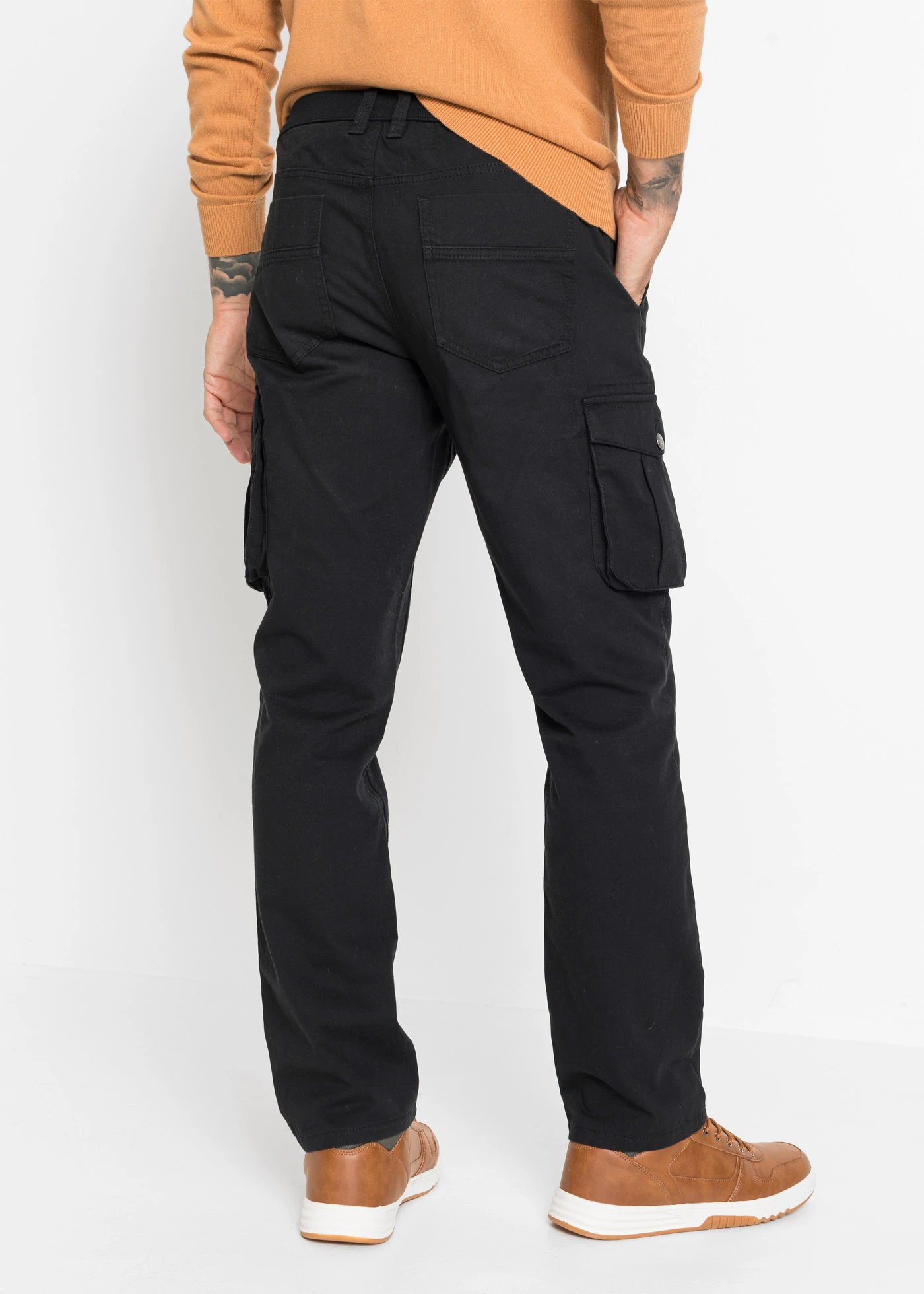 Regular fit cargo broek met elastische tailleband, straight • zwart • bonprix online shop