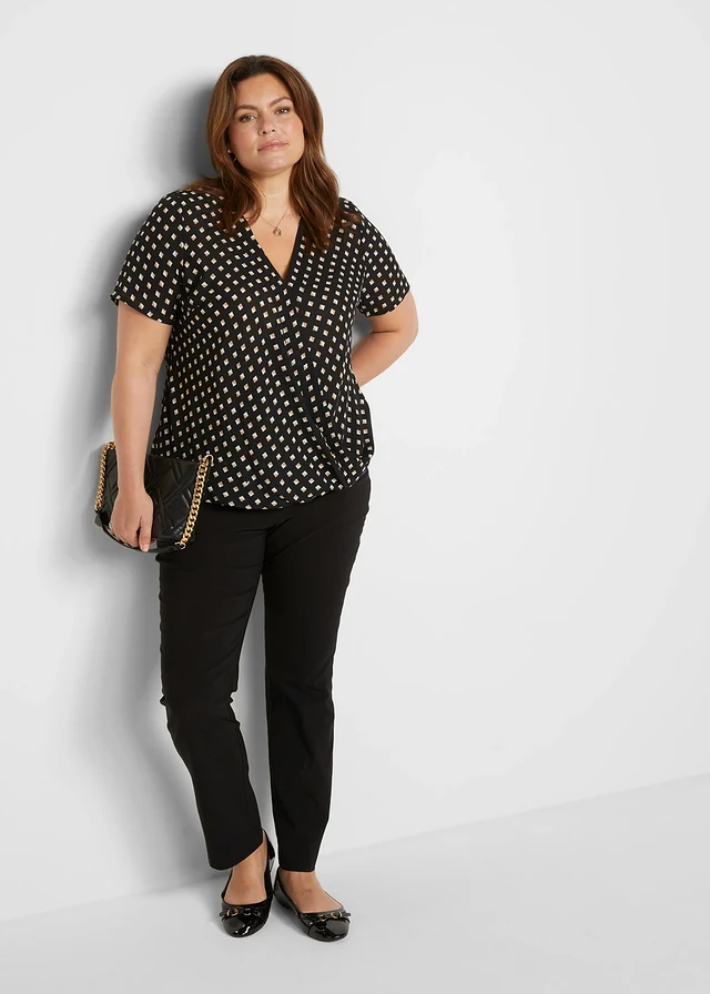 Pantalon extensible à taille élastiquée, Couleur: noir