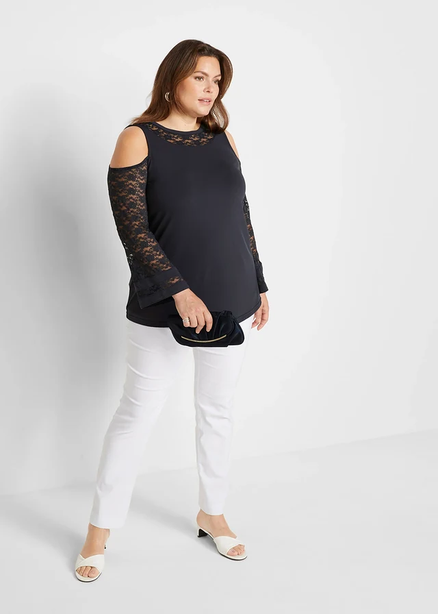 Pantalon extensible à taille élastiquée, Couleur: blanc