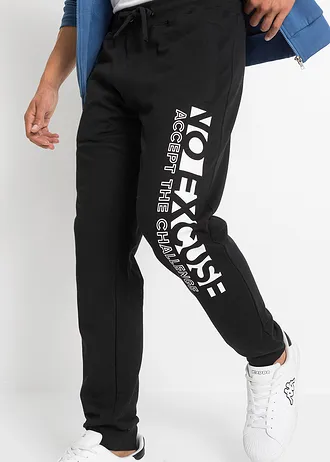 Joggingbroek van katoen met een sportieve print • zwart • bonprix online shop
