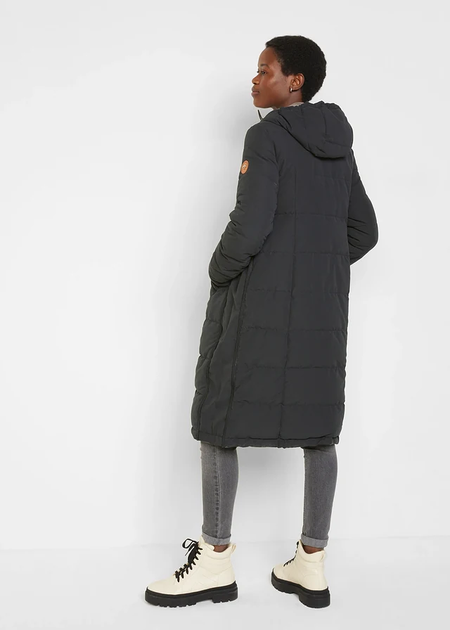 Lange, gewatteerde zwangerschapsjas/draagjas met gerecycled polyester, Kleur: zwart-taupe