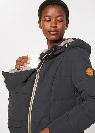 Těhotenský a nosicí kabát 3 v 1 s prošíváním, recyklovaný polyester • černo-hnědošedá • bonprix obchod