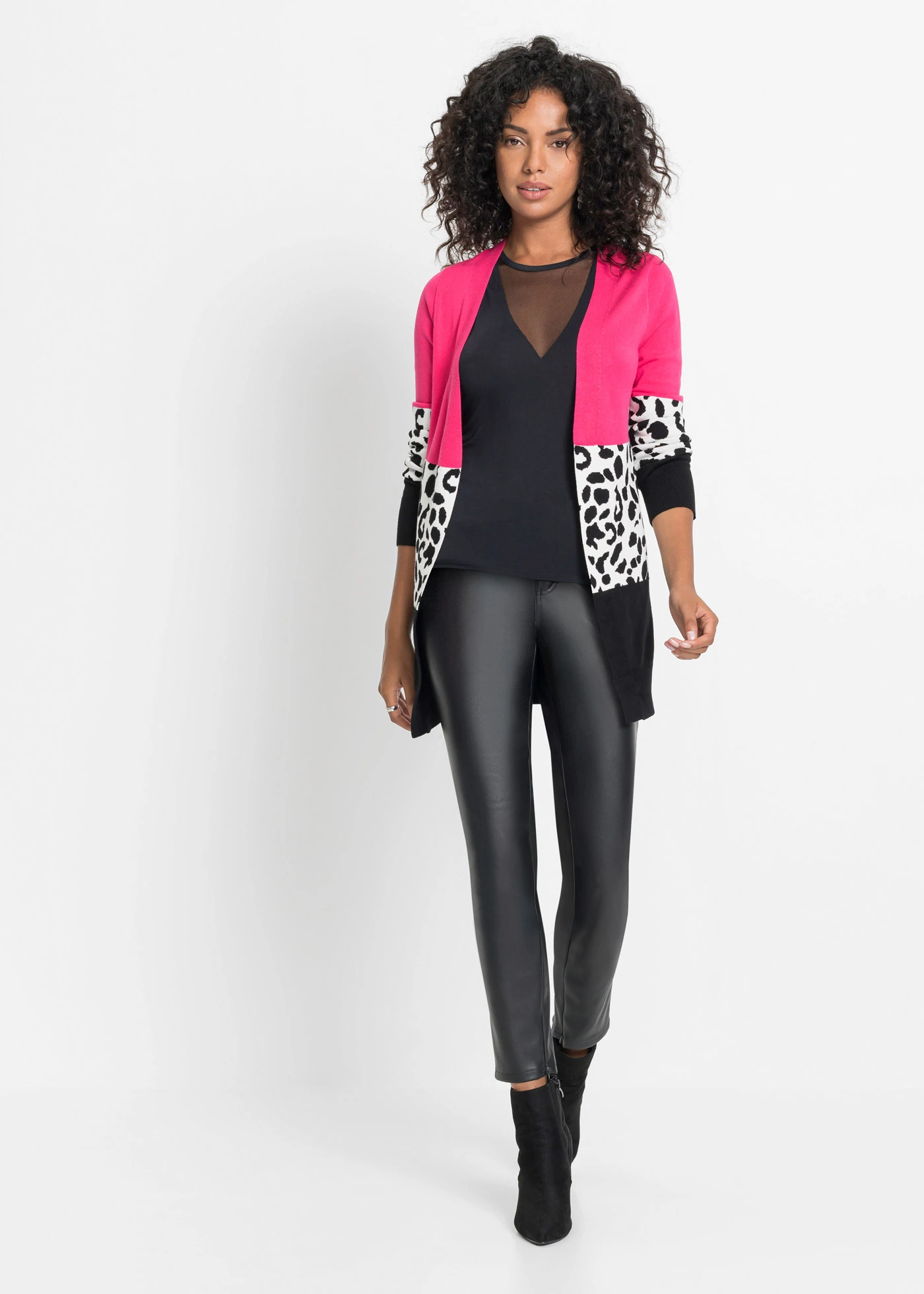 Jachetă lungă din tricot ripsat • negru-leo • magazin bonprix