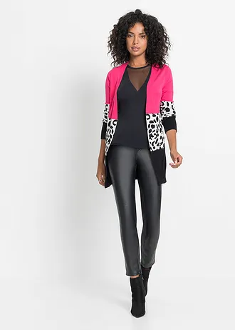 Jachetă lungă din tricot ripsat • negru-leo • magazin bonprix