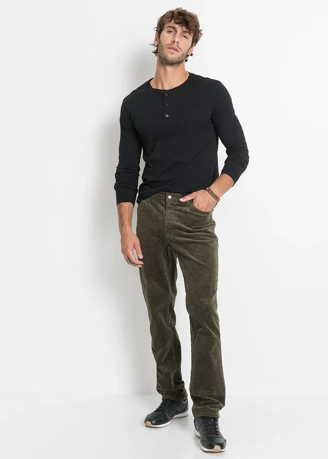 Regular fit stretch corduroy broek met comfort fit • donkerolijfgroen • product-page.page-title-suffix