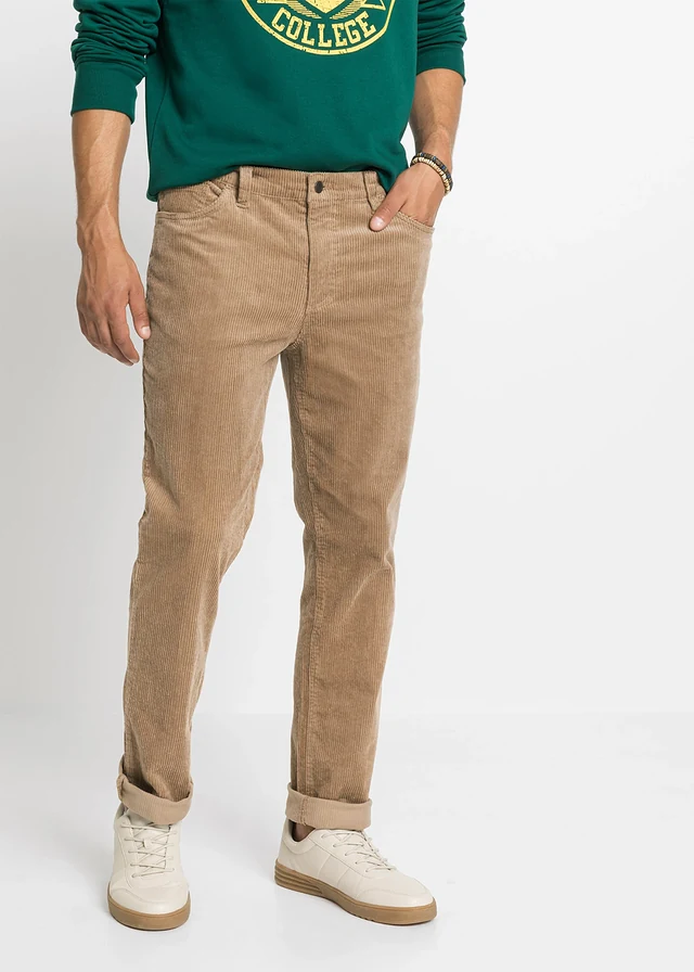 Regular fit stretch corduroy broek met comfort fit, Kleur: camel