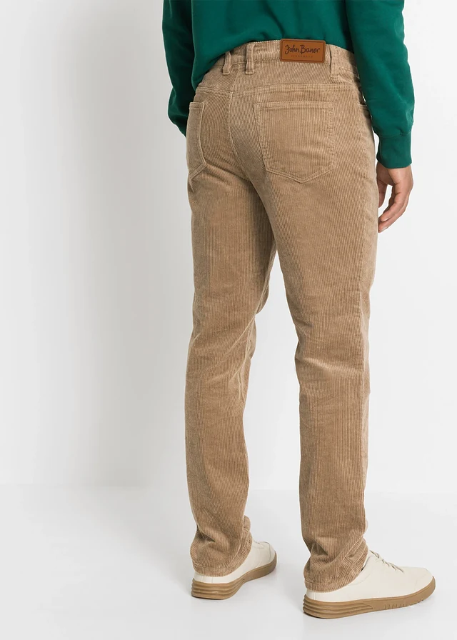 Regular fit stretch corduroy broek met comfort fit, Kleur: camel