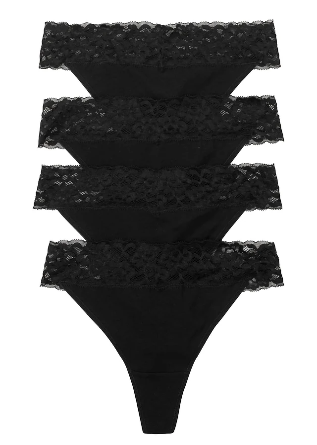 String met katoen (set van 4), Kleur: zwart