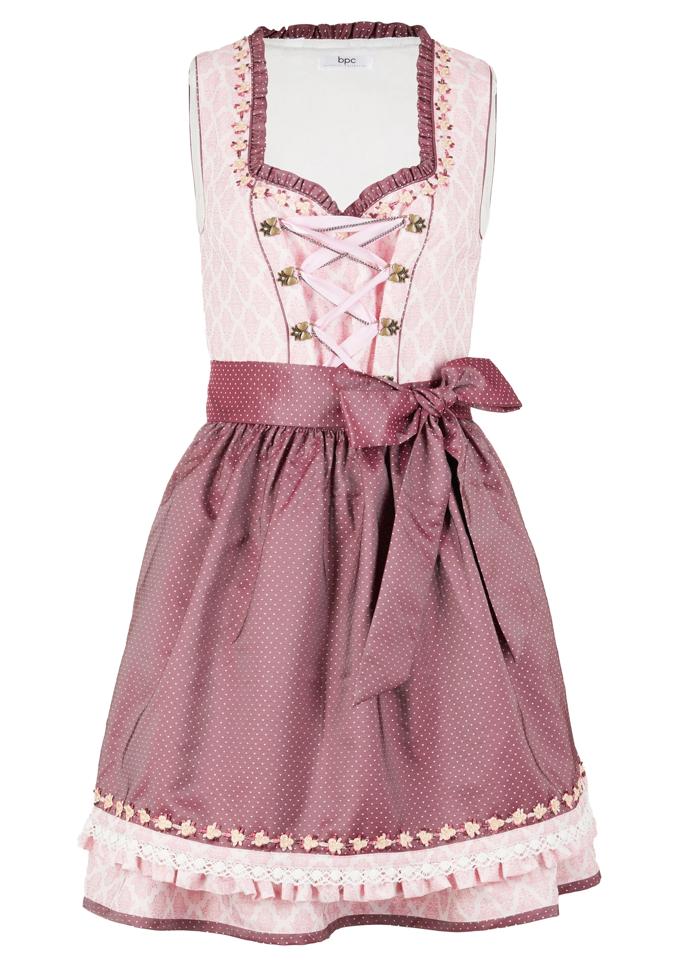 Dirndl met schort, knielang (2-dlg. set) • lila poudre-bordeaux • bonprix online shop