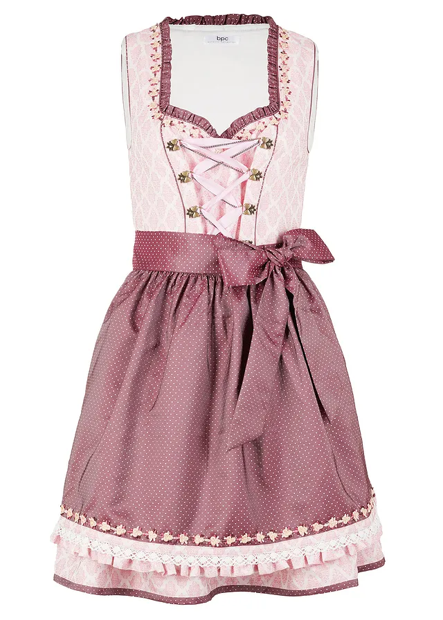 Dirndl met schort, knielang (2-dlg. set) • lila poudre-bordeaux • bonprix online shop