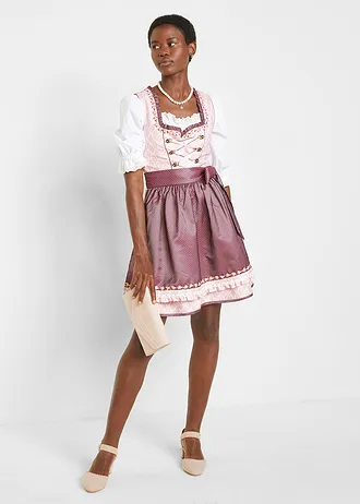 Dirndl met schort, knielang (2-dlg. set) • lila poudre-bordeaux • bonprix online shop