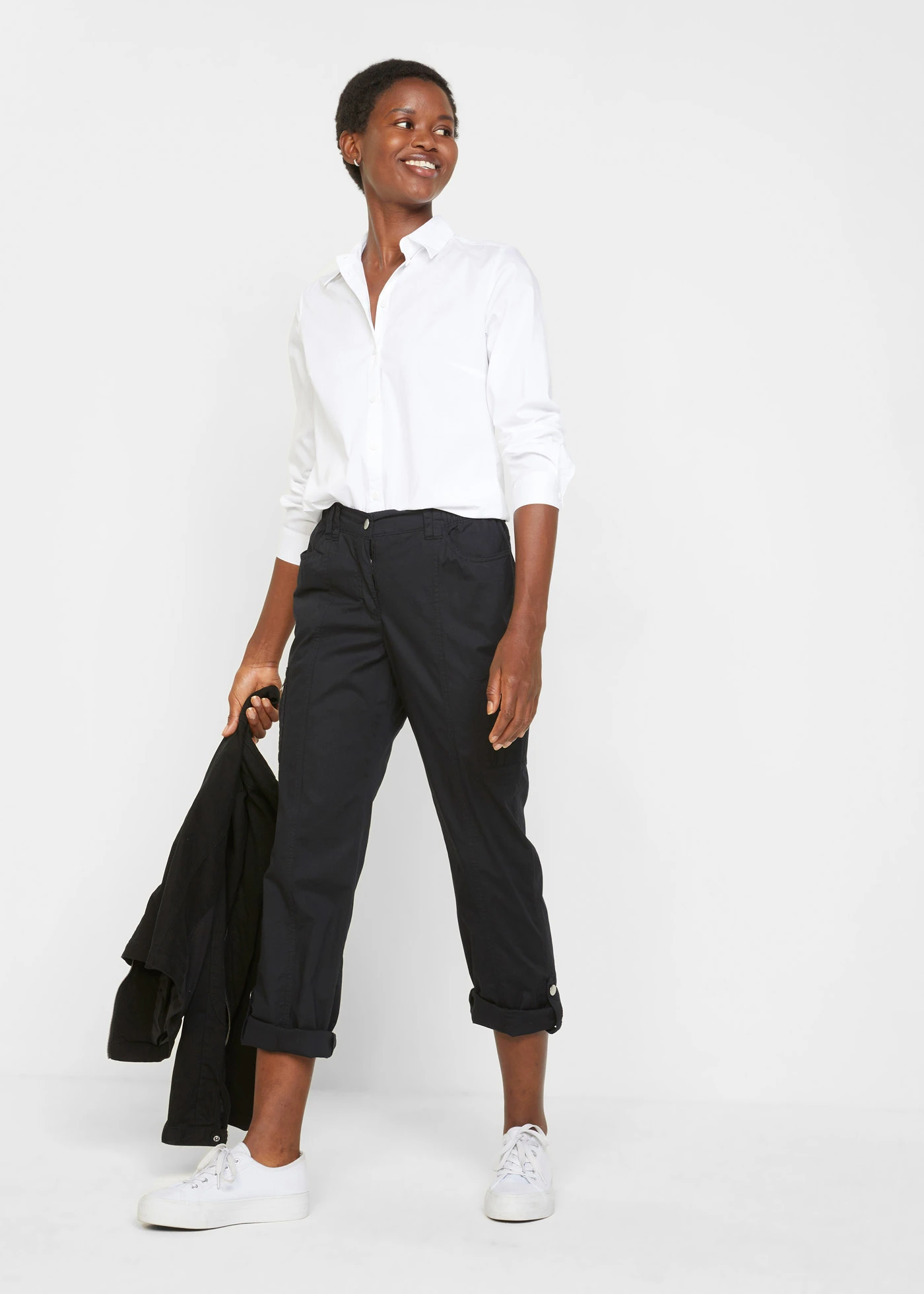 Jack van katoenen twill met stretch inzetten opzij • zwart • bonprix online shop