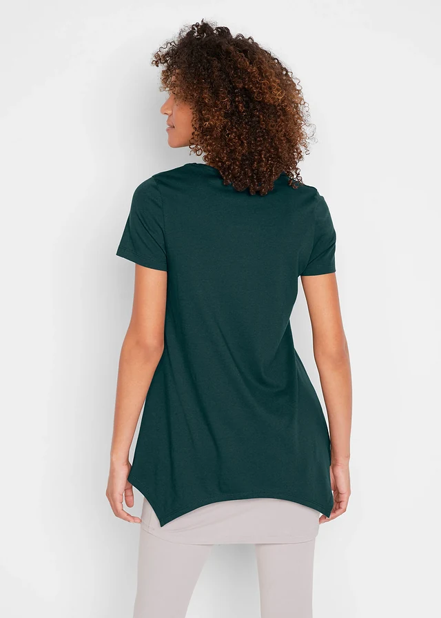 T-shirt de sport, manches courtes, Couleur: vert pétrole à fleurs