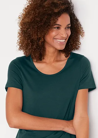 T-shirt de sport, manches courtes, Couleur: vert pétrole à fleurs