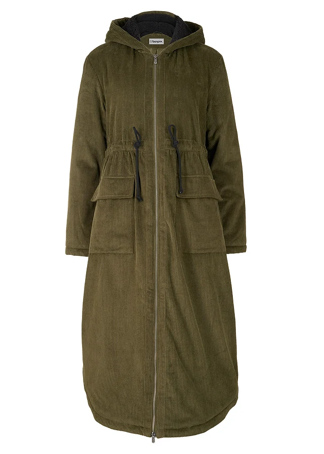Manteau en velours côtelé 100% coton avec capuche doublée sherpa