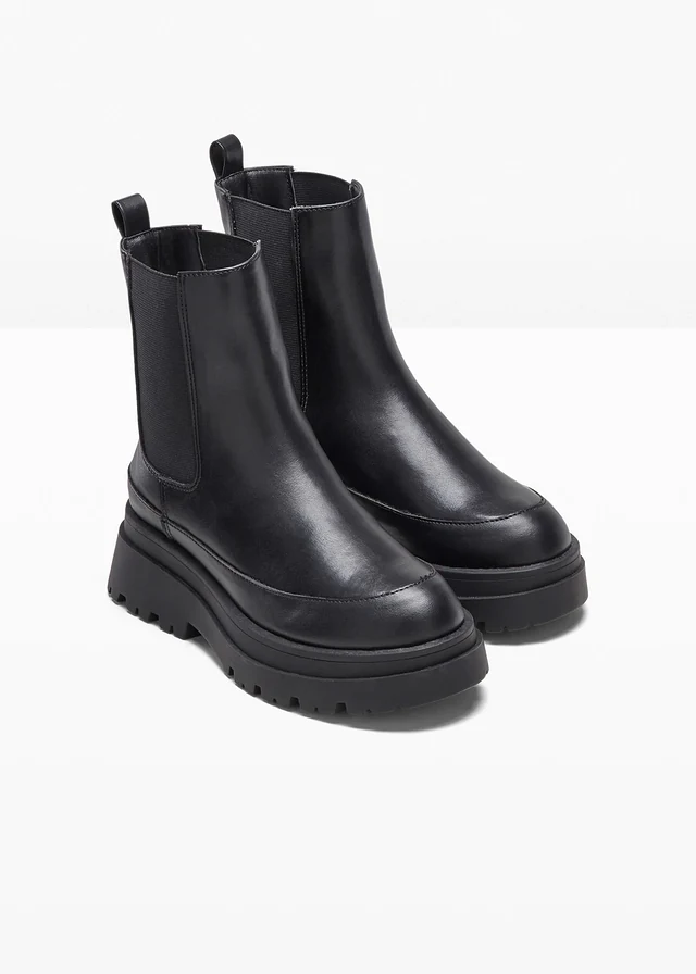 Bottines Chelsea à semelle crantée, Couleur: noir