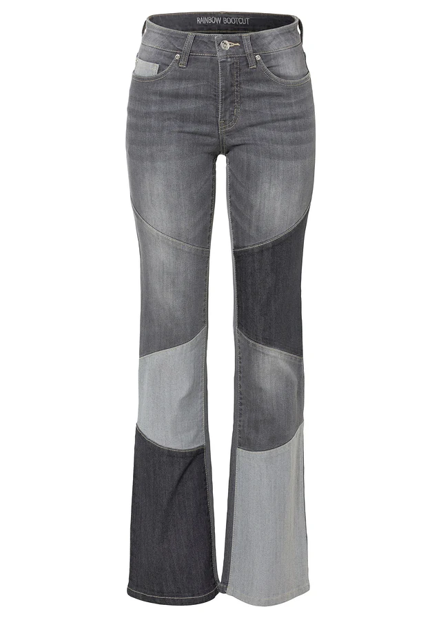 Jean flare taille mi-haute, Couleur: gris denim/denim gris foncé/medium gris denim