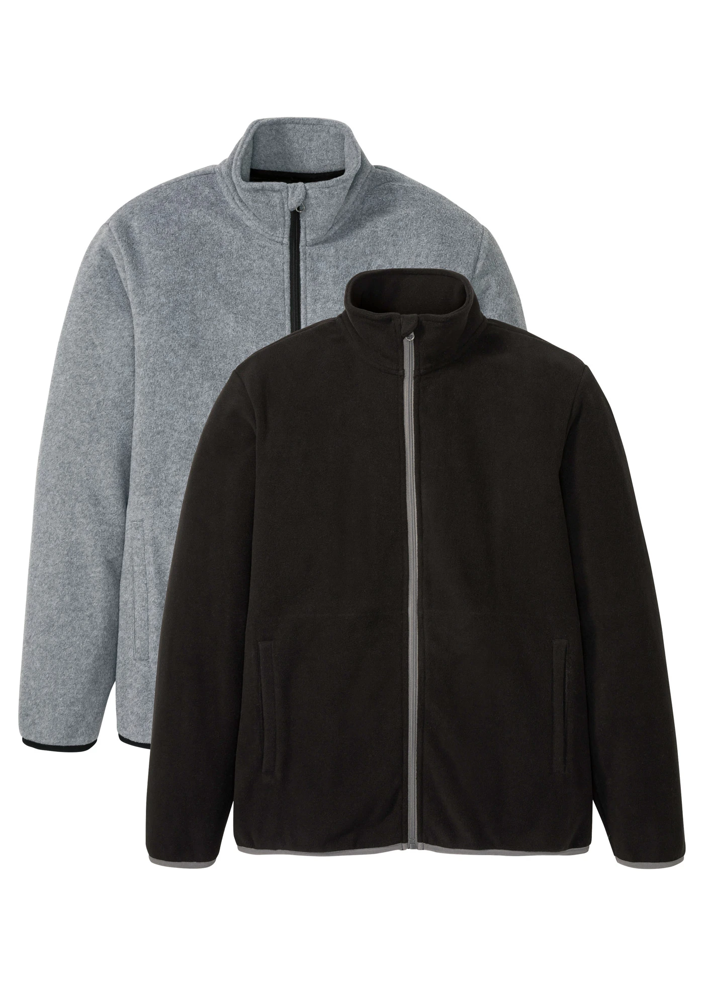 Flísová mikina na zapínání (2 ks v balení) • černá + šedý melír • bonprix obchod