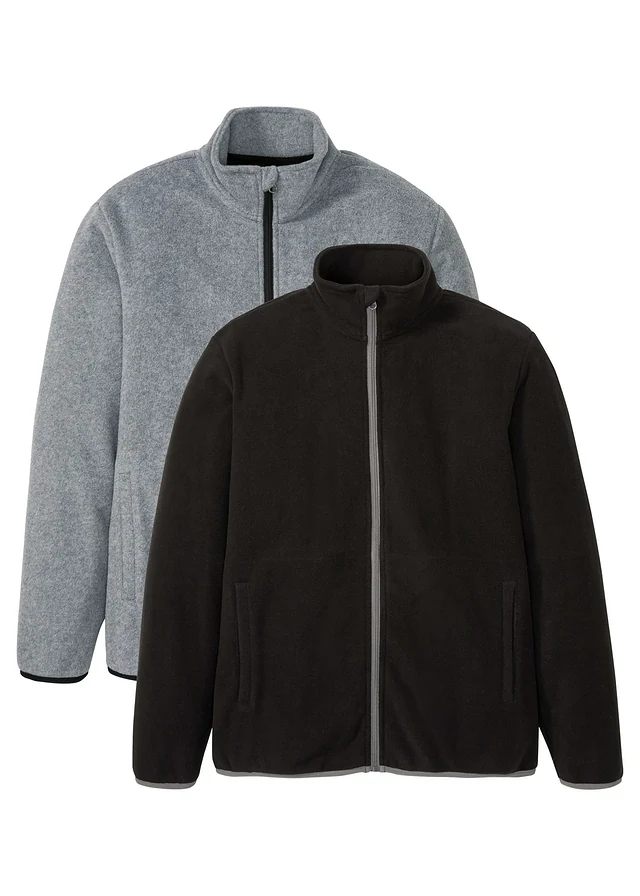 Fleece vest (set van 2), Kleur: zwart+grijs gemêleerd