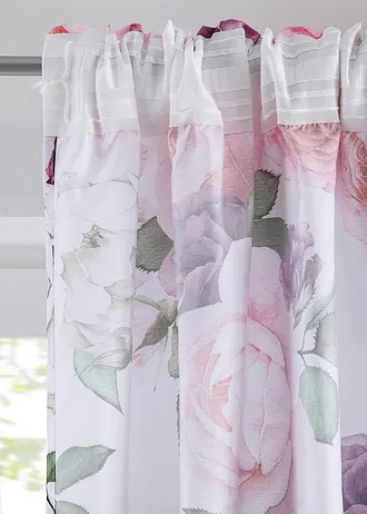 Microvezel gordijn met bloemenprint (2-delige set) • wit-bessen-paars • bonprix online shop