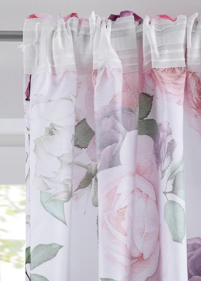 Rideau en microfibre facile d’entretien (2 pces), Couleur: prune-blanc-violet à fleurs